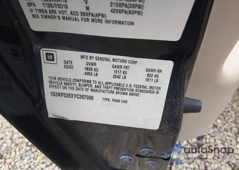 2000 Oldsmobile Alero Gls z USA, uszkodzony, nr VIN 1G3NF52EXYC387998